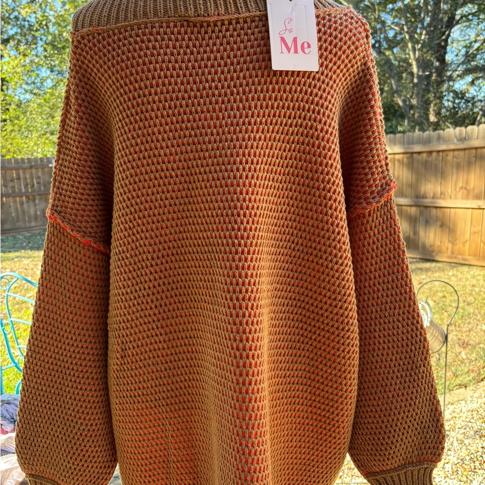 SO ME Oversized Two Tone Textured V Neck Sweater Cozy Relaxed Fit🛍️
